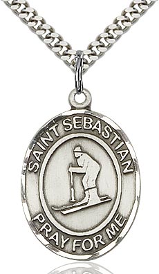 Sterling Silver St. Sebastian Skiing Sports Oval Medal by Bliss Patron of Athletes