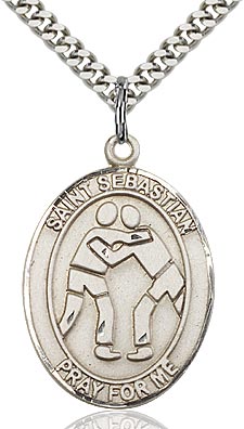 Sterling Silver St. Sebastian Wrestling Sports Oval Medal by Bliss Patron of Athletes