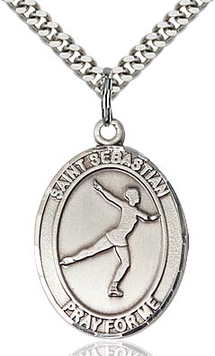 Sterling Silver St. Sebastian Figure Skating Sports Oval Medal by Bliss Patron of Athletes