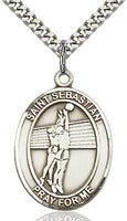 Sterling Silver St. Sebastian Volleyball Sports Oval Medal by Bliss Patron of Athletes