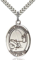 Sterling Silver St. Sebastian Fishing Sports Oval Medal by Bliss Patron of Athletes