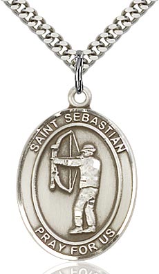 Sterling Silver St. Sebastian Archery Sports Oval Medal by Bliss Patron of Athletes