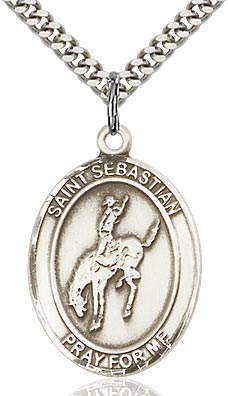 Sterling Silver St. Sebastian Rodeo Sports Oval Medal by Bliss Patron of Athletes