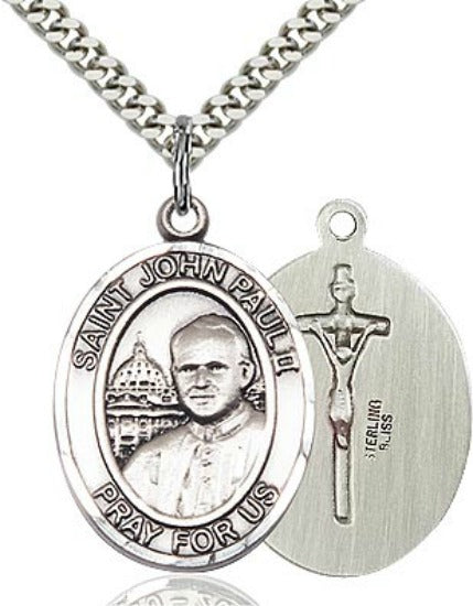 St. John Paul II Sterling Silver Patron Medal 24" Chain Necklace for MALE Bliss 7234