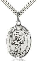 Sterling Silver St. Sebastian Baseball Sports Oval Medal by Bliss Patron of Athletes