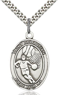 Sterling Silver St. Sebastian Basketball Sports Oval Medal by Bliss Patron of Athletes
