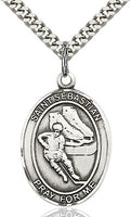 Sterling Silver St. Sebastian Ice Hockey Sports Oval Medal by Bliss Patron of Athletes