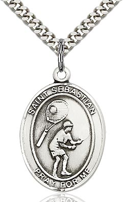 Sterling Silver St. Sebastian Tennis Sports Oval Medal by Bliss Patron of Athletes