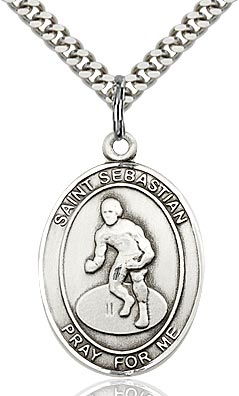 Sterling Silver St. Sebastian Wrestling Sports Oval Medal by Bliss Patron of Athletes