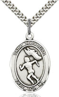 Sterling Silver St. Sebastian Track Female Sports Oval Medal by Bliss Patron of Athletes