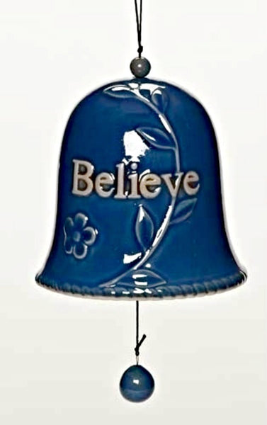 Blue "Believe" Porecelain Bell Garden Bell Roman 79053