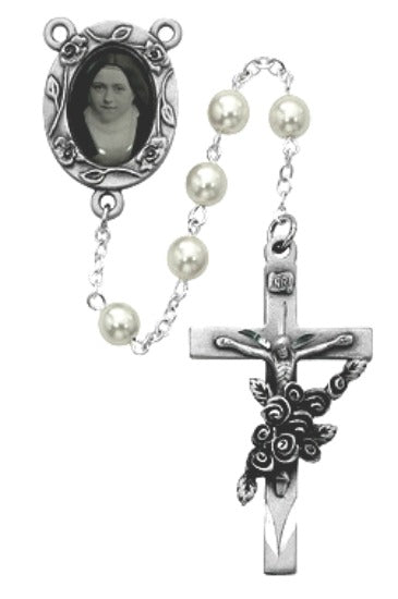 St. Therese of Lisieux 6MM Pearl Rosary "The Little Flower" McVan 792DF