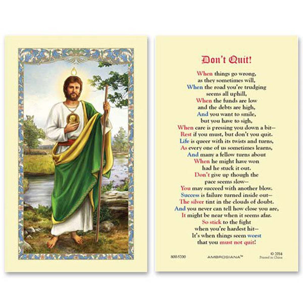 St. Jude Don't Quit Prayer Holy Card Laminated Ambrosiana