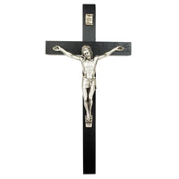 Black Wood 10" Wall Crucifix with Silver Ox Corpus MADE IN USA! McVan