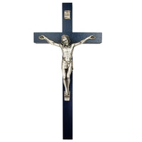 Navy Wood 10" Wall Crucifix with Silver Ox Corpus MADE IN USA!