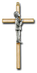 Pewter Communion Boy on Pearlized 7" Wall Cross With Gold Trim - First Communion Hirten 82B-7G9