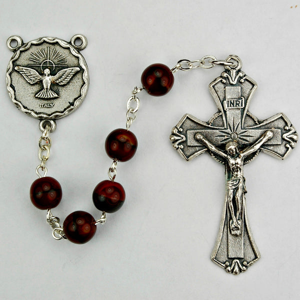 7mm Red/Black Beaded Holy Spirit Confirmation Rosary McVan 833R