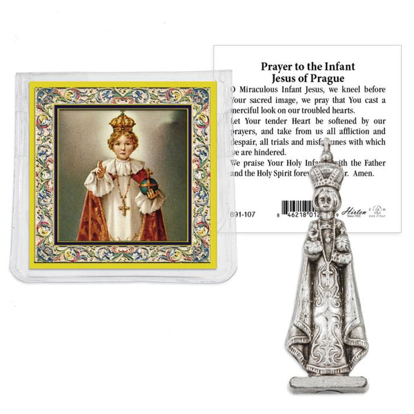 Pocket Size Infant of Prague Statue & Prayer Card