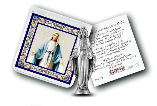 Pocket Size Our Lady of Grace Metal Statue & Prayer Card