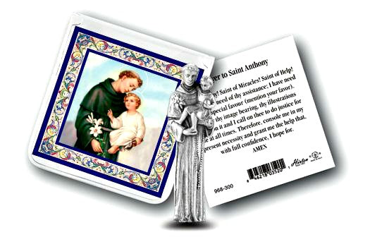 Pocket Size St. Anthony of Padua Metal Statue & Prayer Card