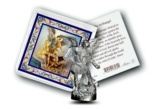 Pocket Size St. Michael the Archangel Metal Statue & Prayer Card