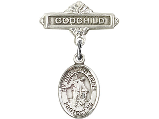 Godchild Guardian Angel Sterling Silver Baby Badge Lapel Pin by Bliss