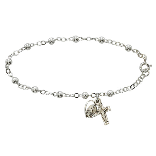 All Sterling Silver Bracelet with Sterling Crucifix & Miraculous Medal