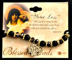 Black "Your Loss" Sympathy Bead Stretch Bracelet - Virgin Mary Charm Hirten 9605BK