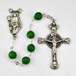 St. Patrick of Ireland 7MM Green Bead Rosary Pewter Crucifix & Center McVan 993D/F