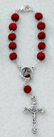 St. Therese Lisieux Centerpiece Red Rose Bead Auto Rosary McVan AR2C