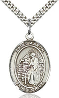 Sterling Silver St. Aaron Patron Oval Medal Pendant Necklace by Bliss