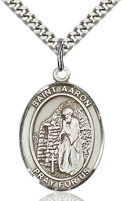 Sterling Silver St. Aaron Patron Oval Medal Pendant Necklace by Bliss