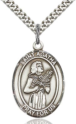 Sterling Silver St. Agatha Oval Patron Medal Pendant Necklace by Bliss