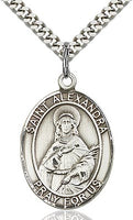 Sterling Silver St. Alexandra Oval Patron Medal Pendant Necklace by Bliss