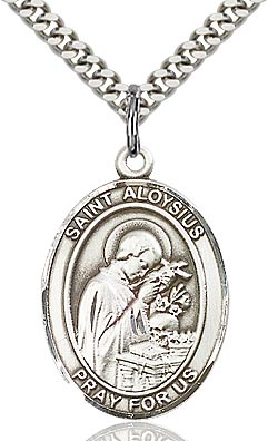 Sterling Silver St. Aloysius Gonzaga Patron Oval Medal Pendant Necklace by Bliss