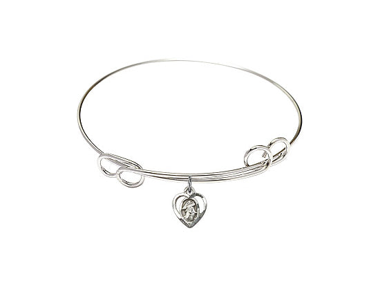 7.5" Rhodium Bangle Bracelet with a Sterling Silver Guardian Angel charm - Bliss Jewelers