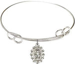 7.5" Round Double Loop Bangle Bracelet with Sterling Silver Miraculous Medal