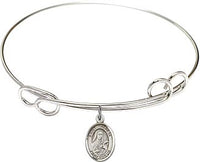 Sterling Silver Saint Therese of Lisieux Charm Double Loop Bangle Bracelet - Choose Size