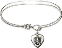 6.25 inch Bangle Bracelet W/ First Communion Heart Charm Bliss with Oval Eye Hook