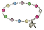 7.5" Multi-Color Austrian Crystal Bracelet with Crucifix & Miraculous Medal Charm McVan BR190