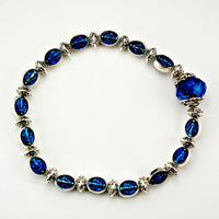 Blue Enameled Miraculous Medal Stretch Bracelet With Blue Capped Crystal Bead