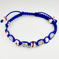 Miraculous Medal Blue Cord Adjustable Bracelet with Floral Beads