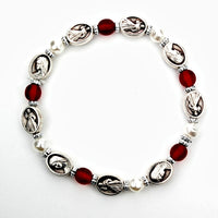 Red & Pearl Beaded Divine Mercy Stretch Bracelet - Made in Italy!