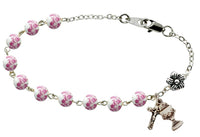 First Communion Pink Floral Beads Chalice & Crucifix Charm Bracelet McVan BR751W