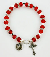 Color beaded rosary stretch bracelet with Crucifix and Miraculous Medal charms. YOU CHOOSE COLOR!