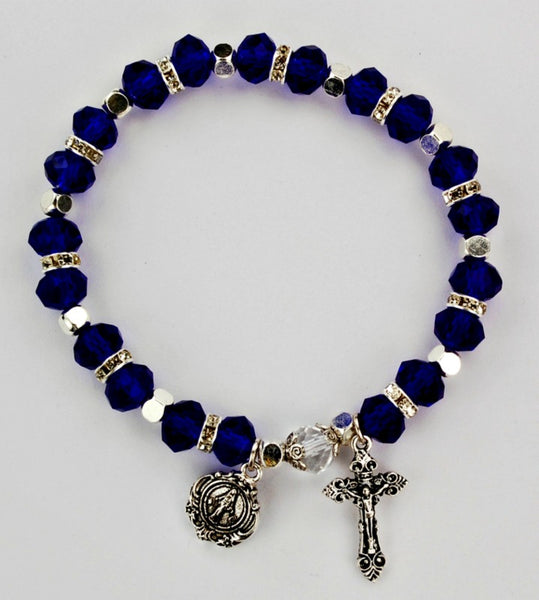 Color beaded rosary stretch bracelet with Crucifix and Miraculous Medal charms McVan BR815C