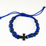 Blue Corded Black Wooden Beads Adjustable Cross Bracelet McVan BR854