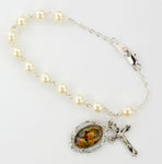 Our Lady of Perpetual Help 7.5" Pearl Bracelet with Crucifix Charm