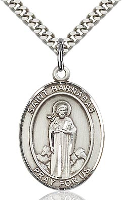 Sterling Silver St. Barnabas Oval Medal Pendant Necklace by Bliss