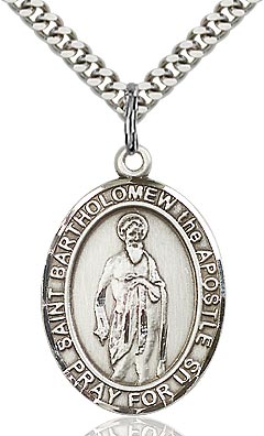 Sterling Silver St. Bartholomew the Apostle Patron Oval Medal Pendant Necklace by Bliss